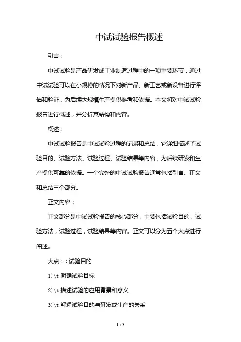 中试试验报告概述2024