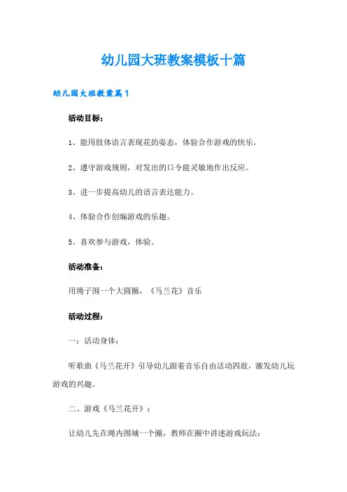幼儿园大班教案模板十篇