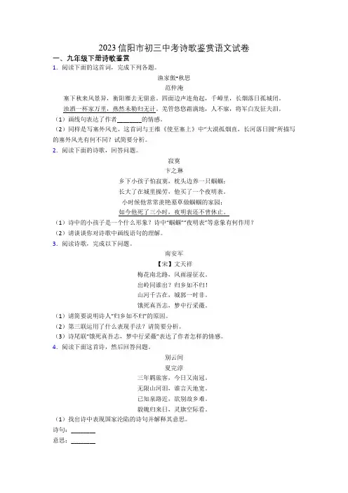 2023信阳市初三中考诗歌鉴赏语文试卷