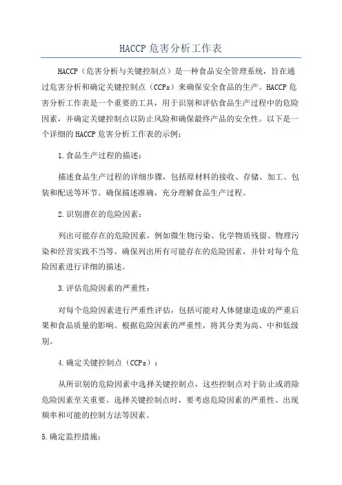 HACCP危害分析工作表