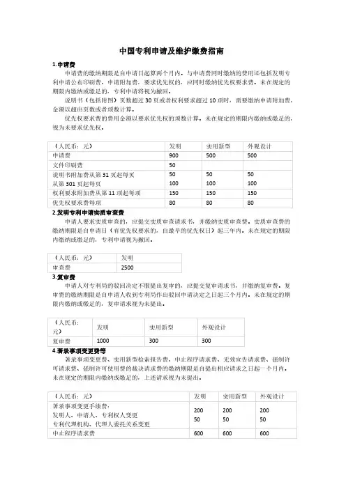 中国专利申请及维护缴费指南