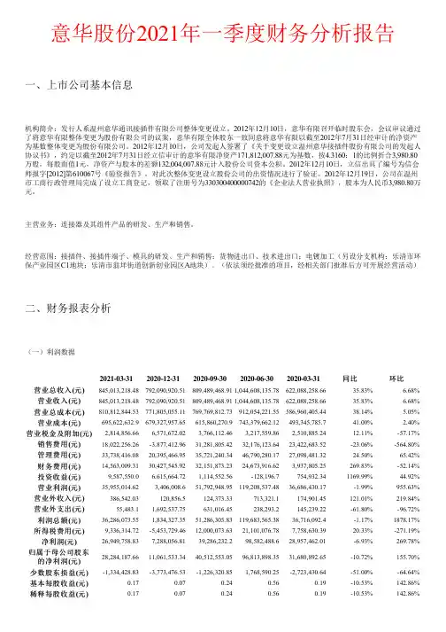 意华股份2021年一季度财务分析报告