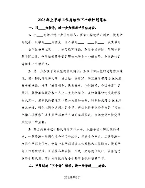 2023年上半年工作总结和下半年计划范本(二篇)