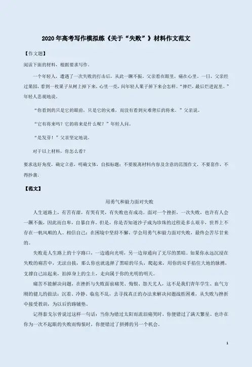 2020年高考写作模拟练《关于“失败”》材料作文范文