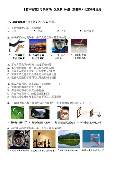 【初中物理】专项练习：光现象 40题(附答案)北京中考适用