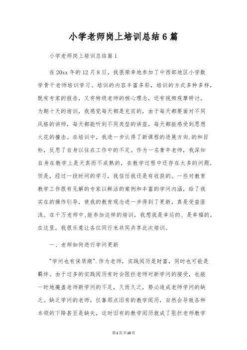 小学教师岗上培训总结6篇