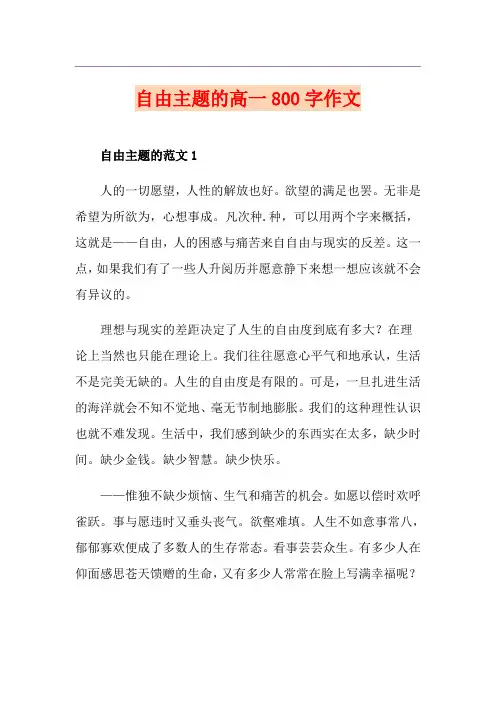 自由主题的高一800字作文