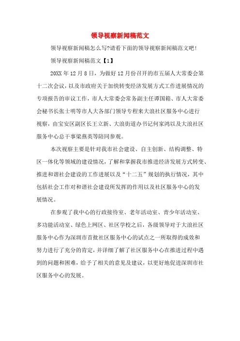 领导视察新闻稿范文
