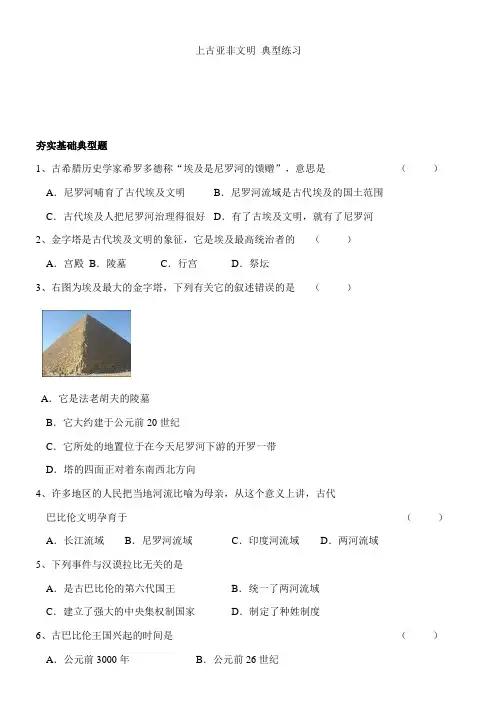 推荐2019最新川教版初中历史九年级上册精品习题：第2课上古亚非文明