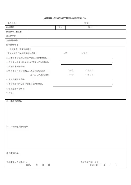 危险性较大的分部分项工程旁站监理记录表(2)