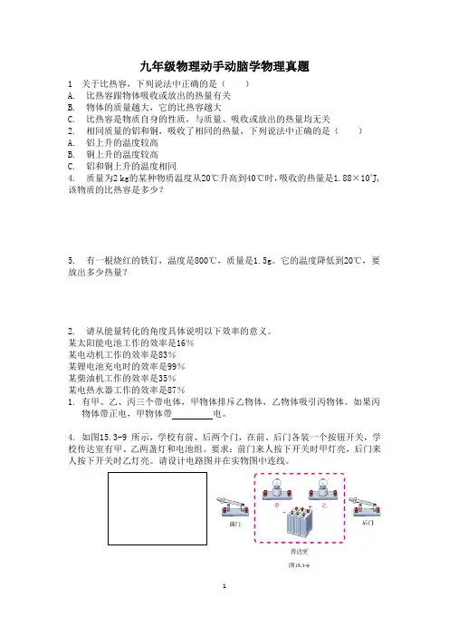 新人教版九年级物理动手动脑学物理真题
