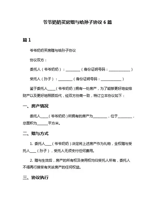 爷爷奶奶买房赠与给孙子协议6篇