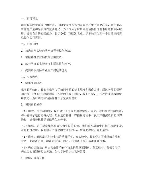 田间实验操作实习实训报告