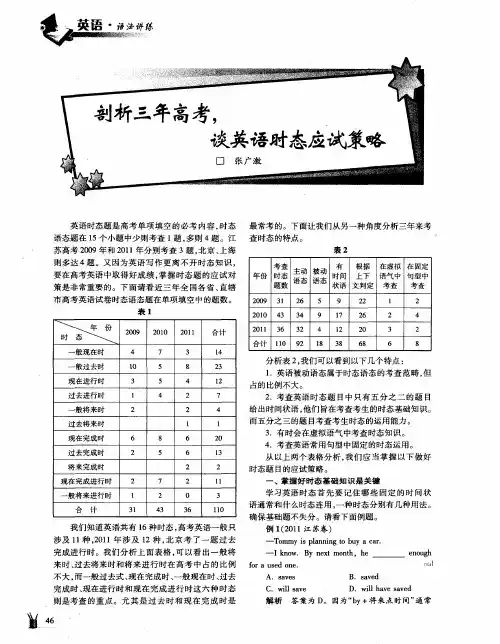 剖析三年高考,谈英语时态应试策略