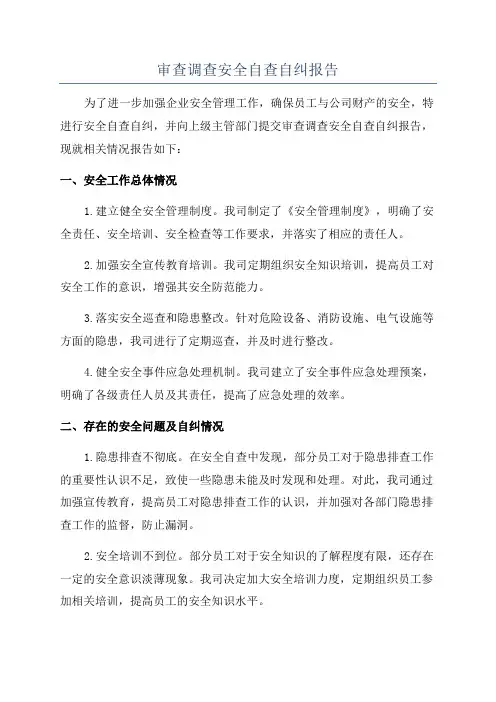 审查调查安全自查自纠报告
