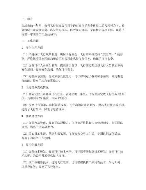 公司飞行部工作总结范文