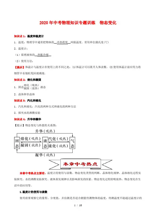 2020年中考物理知识专题训练物态变化
