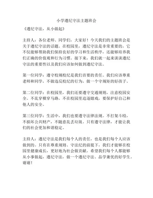 小学遵纪守法主题班会
