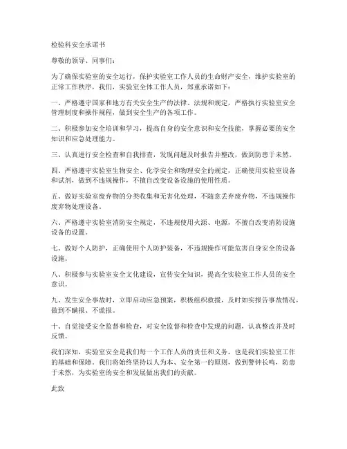 检验科安全承诺书