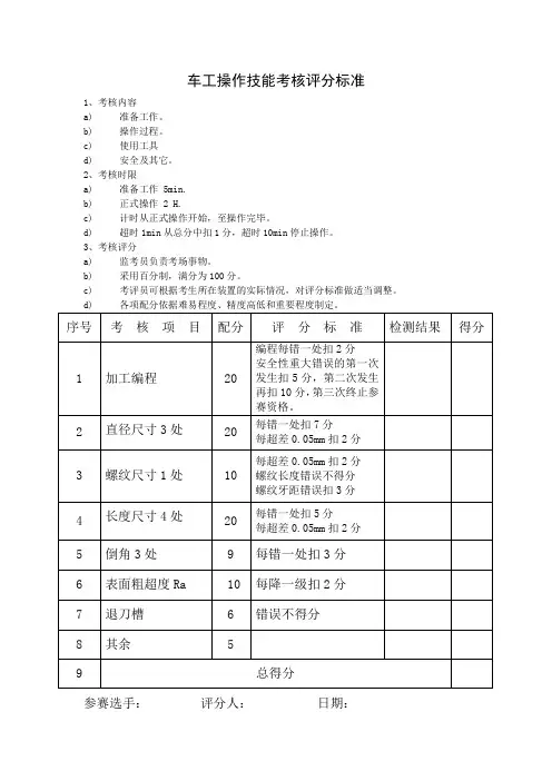 车工初级实操评分标准
