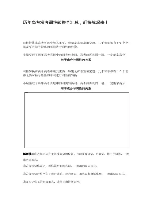 高考英语语法填空常考词性转换全汇总