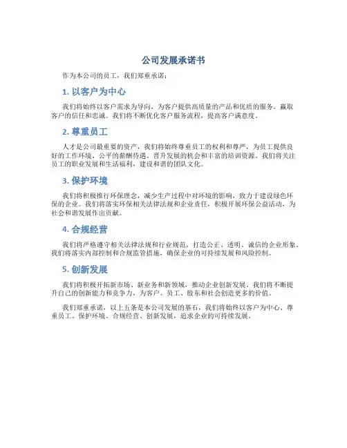 公司发展承诺书