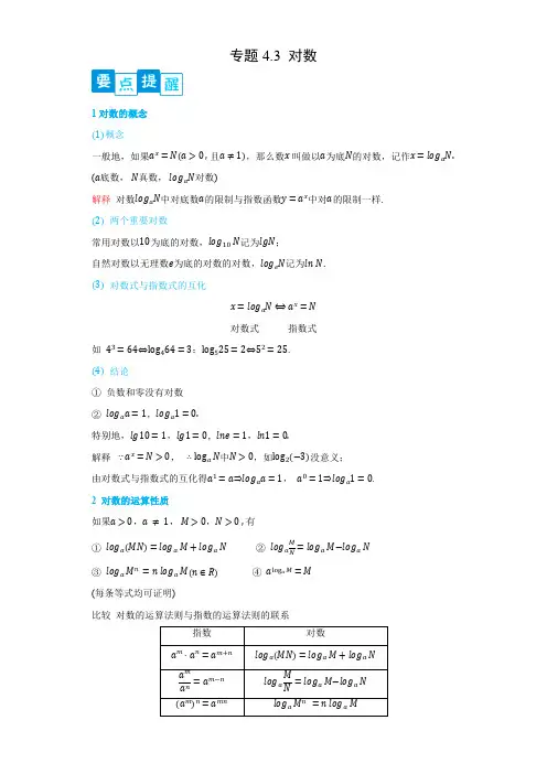 高中试卷-专题4.3 对数(含答案)