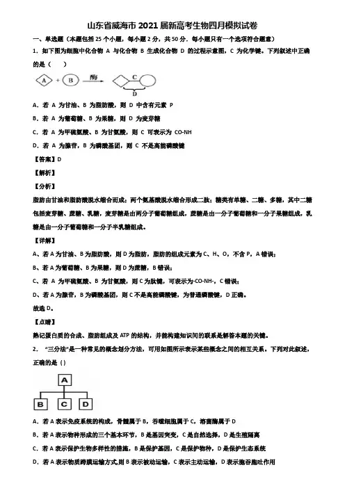 山东省威海市2021届新高考生物四月模拟试卷含解析