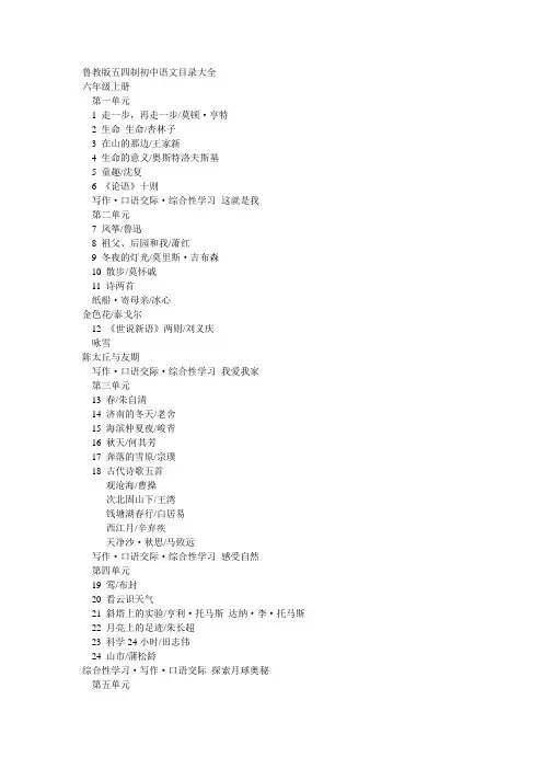 鲁教版五四制初中语文目录大全