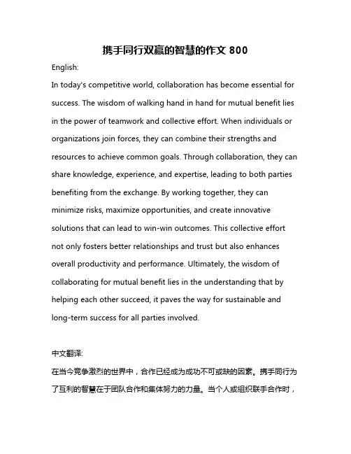 携手同行双赢的智慧的作文800
