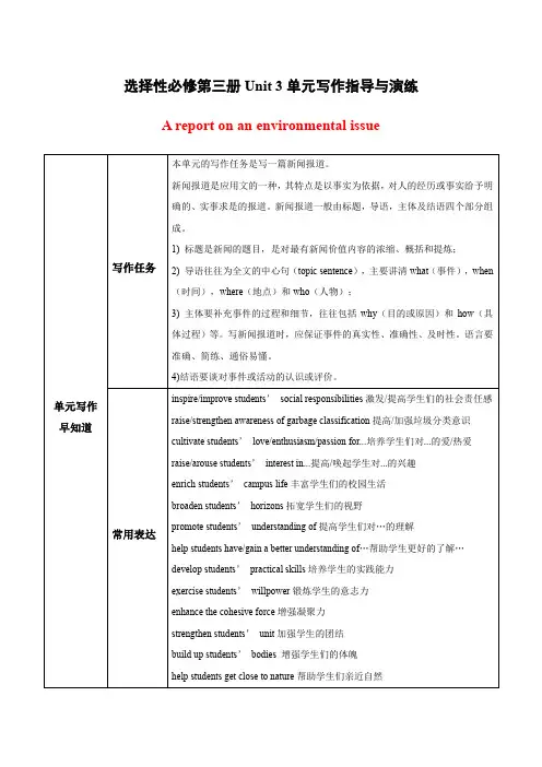 Unit 3 Environmental Protection高二英语单元写作人教版选择性必修第三册