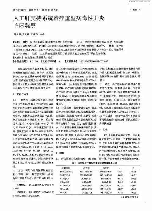人工肝支持系统治疗重型病毒性肝炎临床观察
