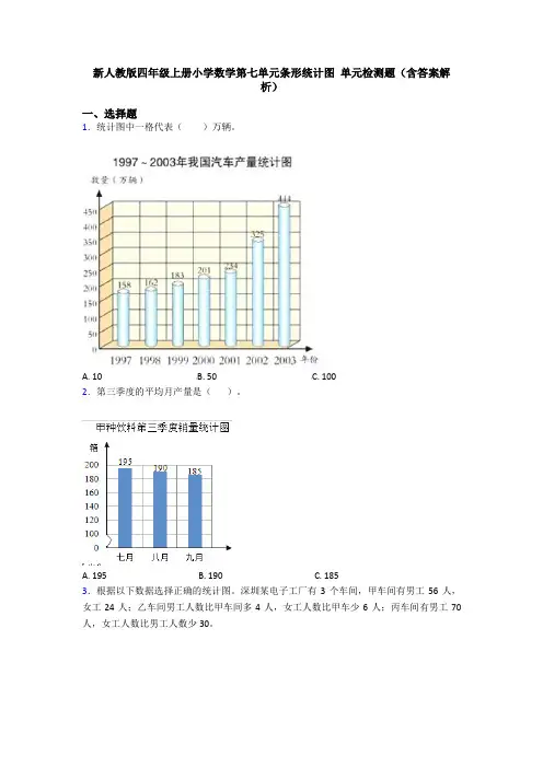 新人教版四年级上册小学数学第七单元条形统计图 单元检测题(含答案解析)