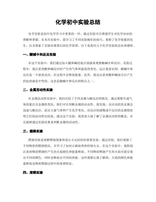 化学初中实验总结