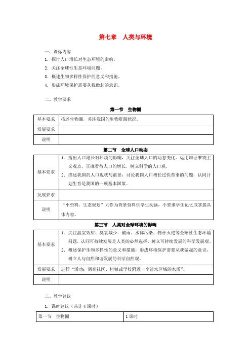 高中生物 第七章《人类与环境》教案 浙科版必修3