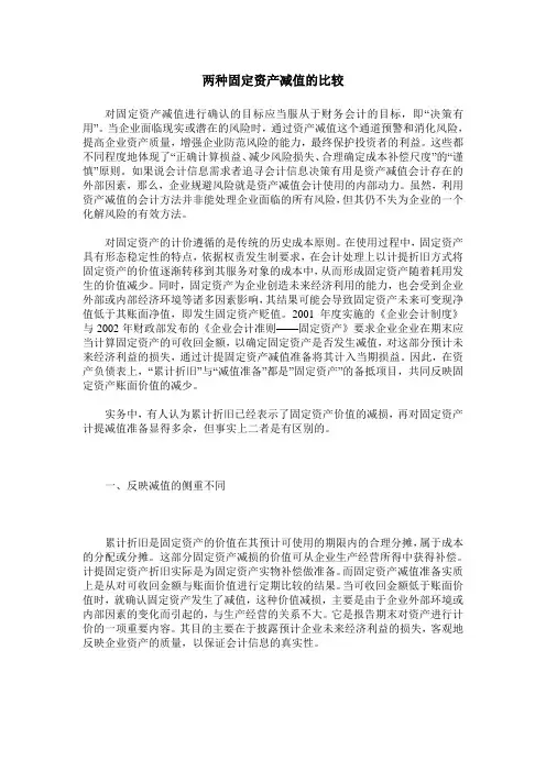 两种固定资产减值的比较