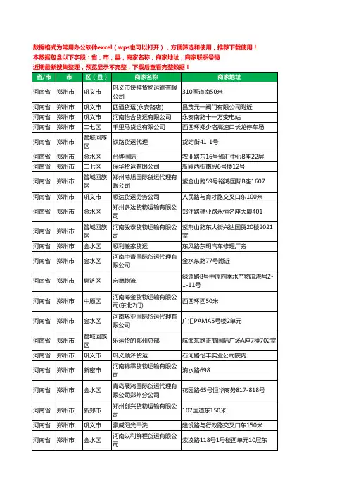 2020新版河南省郑州市货物运输有限公司工商企业公司商家名录名单黄页联系电话号码地址大全179家