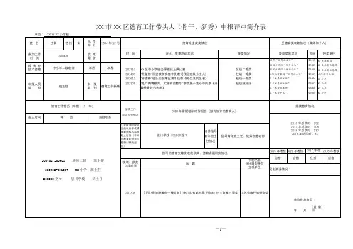 德育工作带头人(骨干、新秀)申报评审简介表【模板】