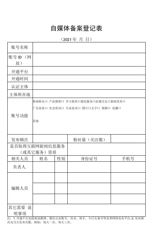 自媒体备案登记表
