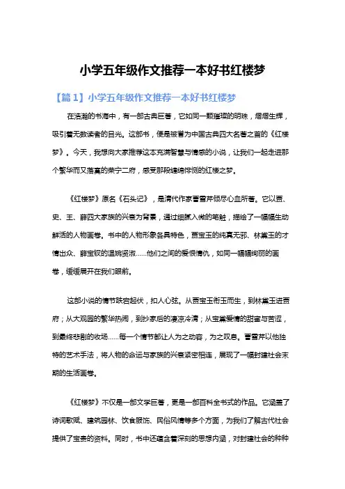 小学五年级作文推荐一本好书红楼梦