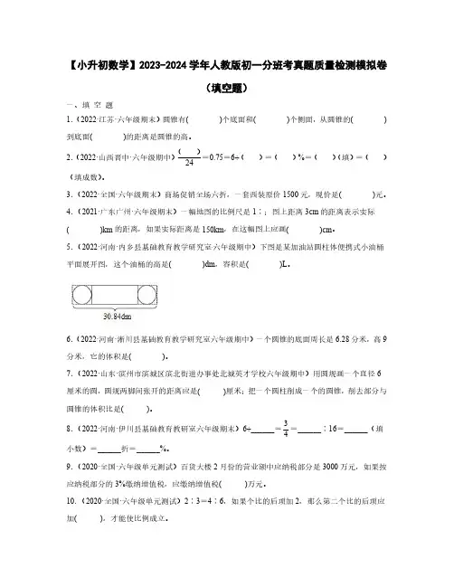 【小升初数学】2023-2024学年人教版初一分班考真题质量检测模拟卷(填空题)含解析