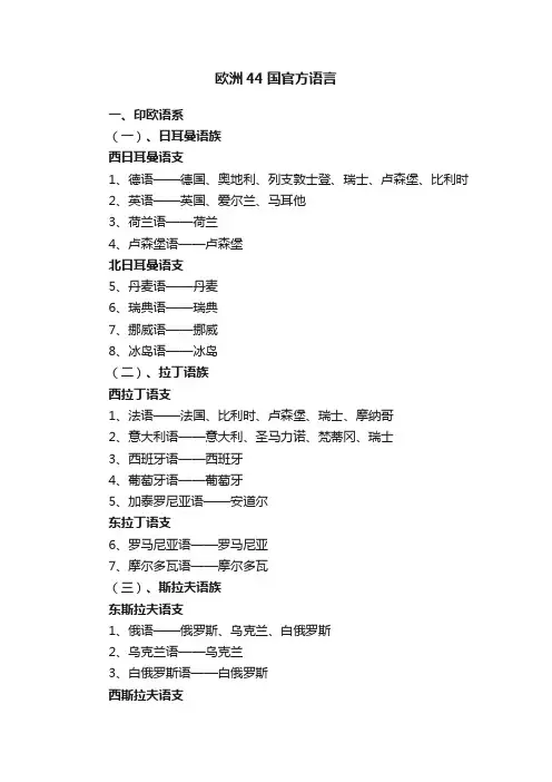 欧洲44国官方语言