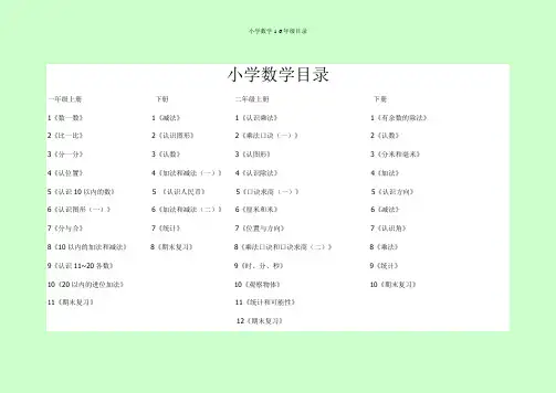 苏教版小学数学目录1-6年级