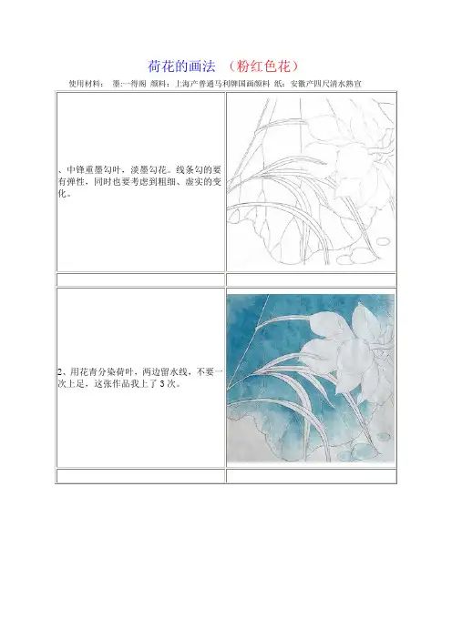 工笔粉红荷花的画法