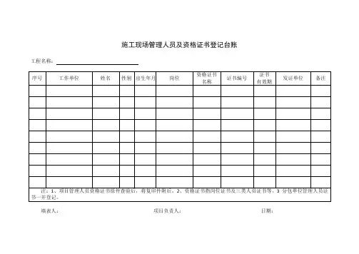 现场特种作业人员及操作资格证登记台账