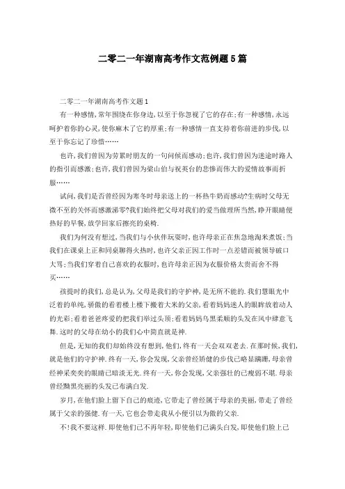 二零二一年湖南高考作文范例题5篇