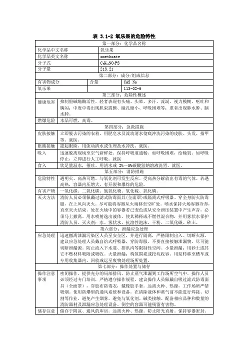 表3氯氰菊酯等农药技术说明书