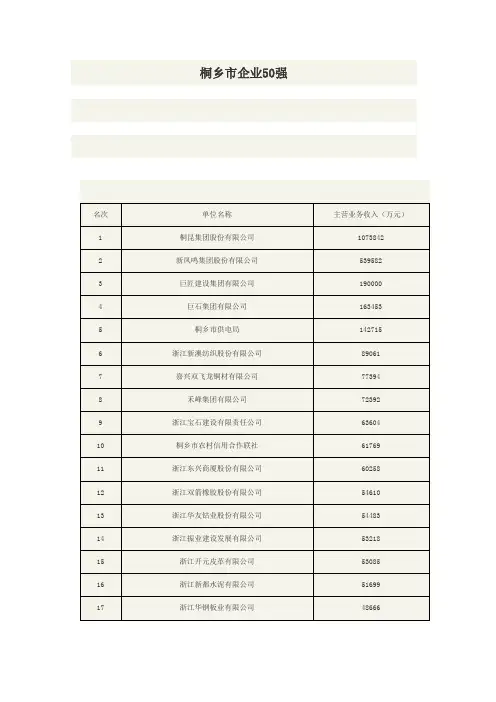 浙江桐乡企业50强