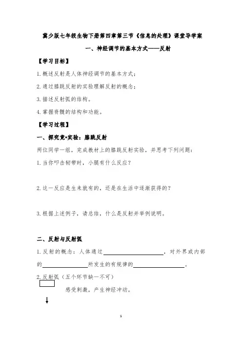 冀少版七年级生物下册第四章第三节《信息的处理》课堂导学案