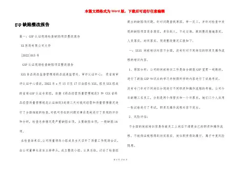 gsp缺陷整改报告
